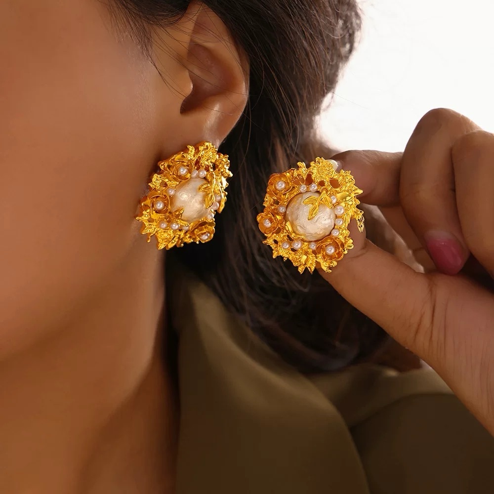 Buy1get 1 Free Mystery Pair Vintage Baroque Gold Floral Pearl Statement Earrings